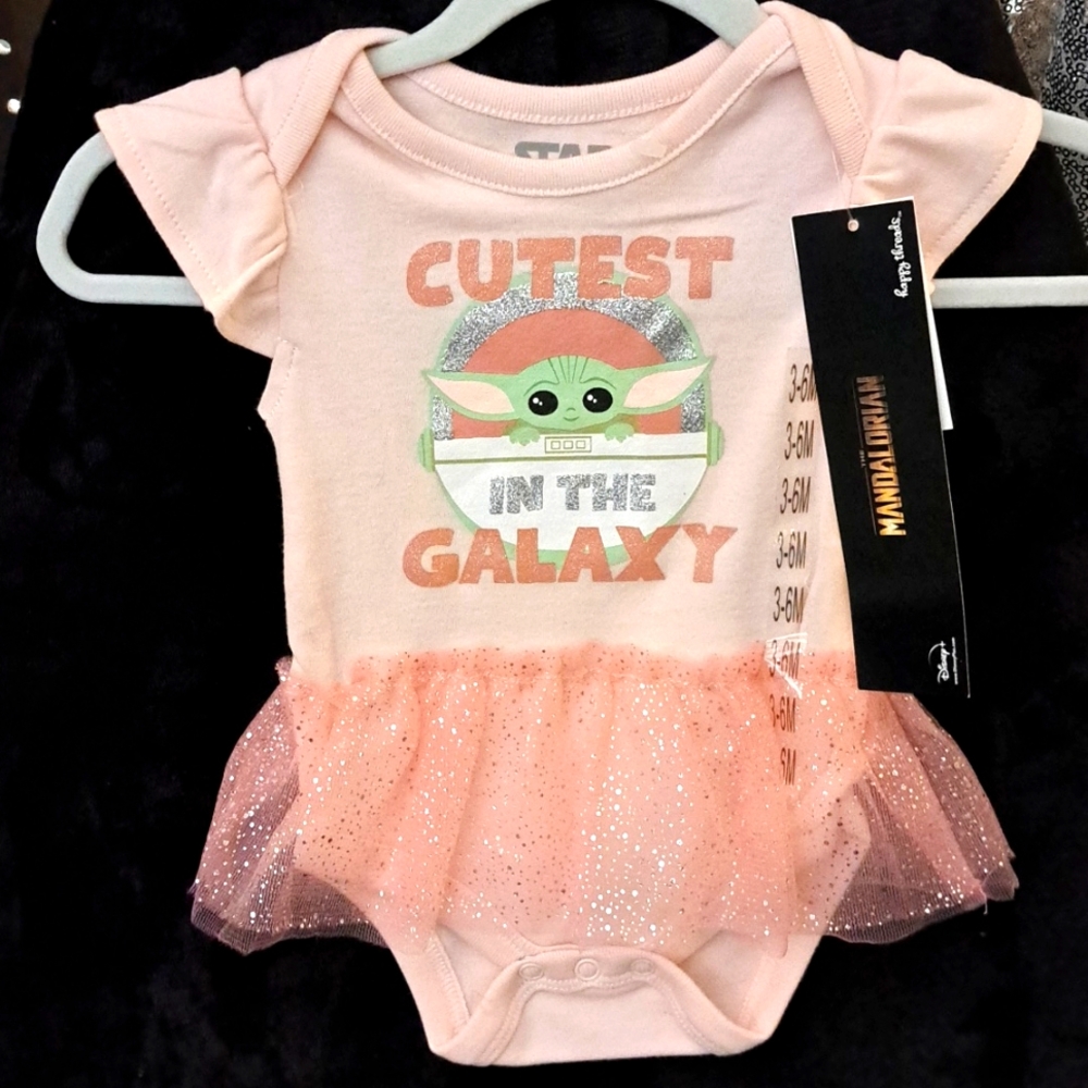 NWT Star Wars Mandelorian Baby Yoda “Cutest In The Galaxy ” Tutu Onsie